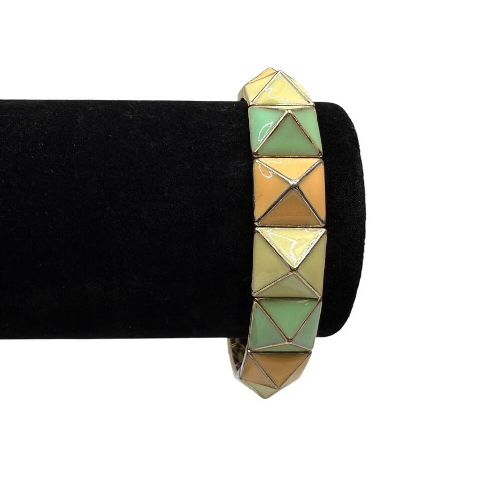 Geometric Enamel Stretch Bracelet Pastel Yellow Green Orange Fashion Jewelry 7
